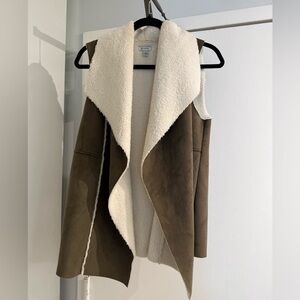 Faux Suede and Shearling Sherpa Long Open Face Drape Style Vest